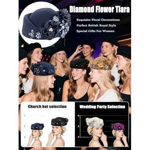 Petaluna Women's Flower Beret Suitable for Church Wearing Elegant Breathable Wedding Party Retro French Headdress