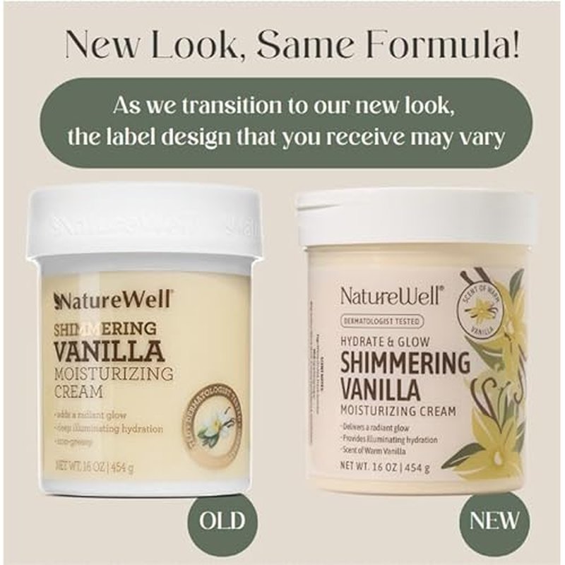 NATURE WELL Shimmering Vanilla Hydrate & Glow Moisturizing Cream For Face & Body, Intensely Nourishing & Softening, Delivers A Sparkling Radiance & Illuminating Hydration, Warm Vanilla Scent, 16 Oz