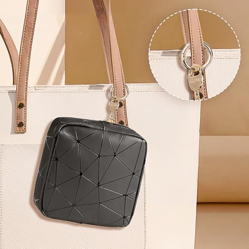 2 PCS Mini Makeup Bag for Purse, Small Cosmetic Bag Set for Women Girls, Small Travel Makeup Pouches for Purse (Black+Rose Red)