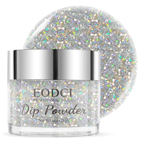 1 Oz/28g Sequin Silver Dip Powder, Glitter Dipping Powder French Pro Collection System Nail Art Starter Manicure Salon DIY at Home, Odor-Free&Long-Lasting, No Needed Nail Lamp Curing