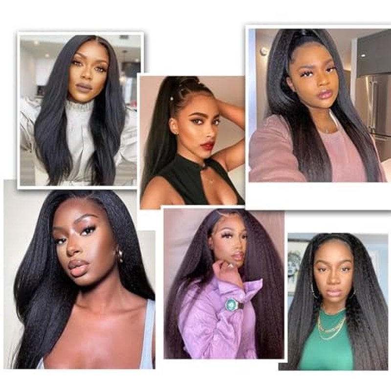 Hair Bundles 12A Yaki Kinky Straight Human Hair 3 Bundles 100% Unprocessed Mongolian Virgin Human Hair Kinky Straight Bundles Yaki Hair Natural Color (20 22 24)