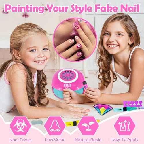 Kids Nail Polish Set for Girls,Kids Nail Art Kit for Girls Ages 7-12 Years Old Cool Girly Gifts with Nail Polish, Pen, Nail Dryer, Stickers, Glitter, Makeup Gift for Birthday
