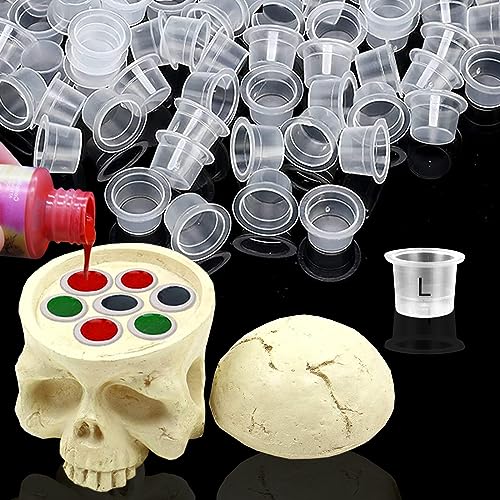1Pcs 7 Holes Hard Skull Resin Ink Cup Holder with 100pcs #15 Large Ink Caps for Tattoo Artist Gift