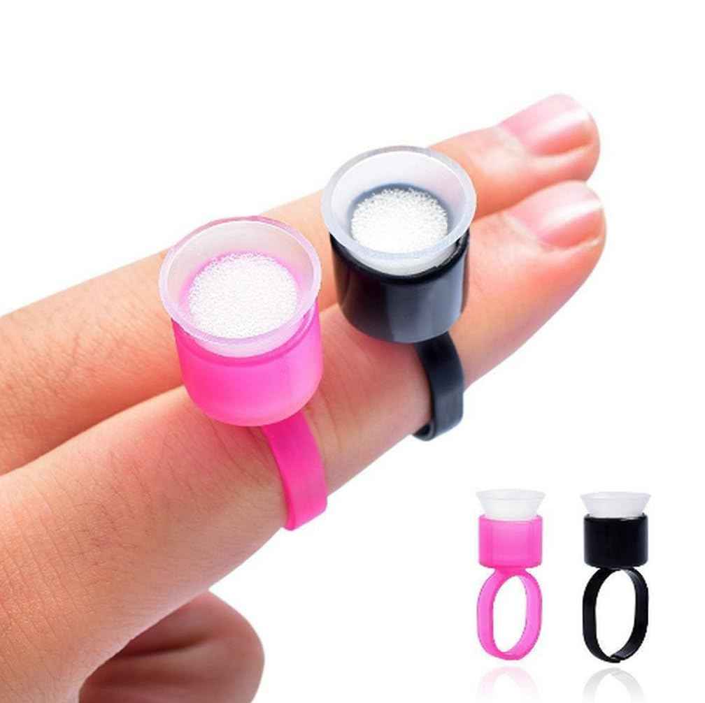 HOTWE Ink Cup Rings, Pigment Ring Caps with Sponge for Microblading Semi Permanent Makeup, Inks Glue Plastic Cups Holder for Eyelash Eyeliner Eyebrow Body Tattooing Supplies (Black 100pcs)