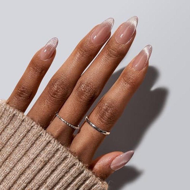 BTArtboxnails X-coat Tips Cat Eye Nails - French Tip Press On Nails, Medium Almond Soft Gel Nail Tips, Soak Off Acrylic Fake Nail Extensions