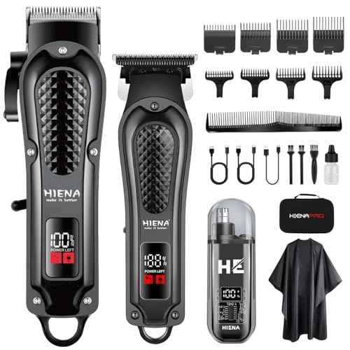 HIENA PRO Professional Cordless Hair Clippers for Men, Beard Trimmer & Nose Hair Trimmer Set, Rechargeable Electric Barber Hair Cutting Grooming Kit
