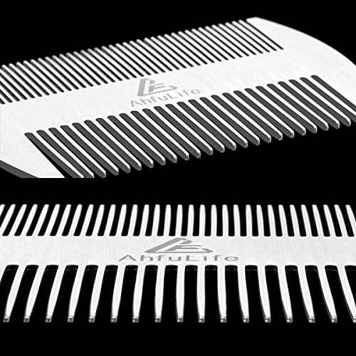 AhfuLife Stainless Steel Metal Hair&Beard Comb - Anti-Static Dual Action Beard Comb - Credit Card Size Combs Perfect for Wallet and Pocket - Presented in Gift Box - 2 Pcs
