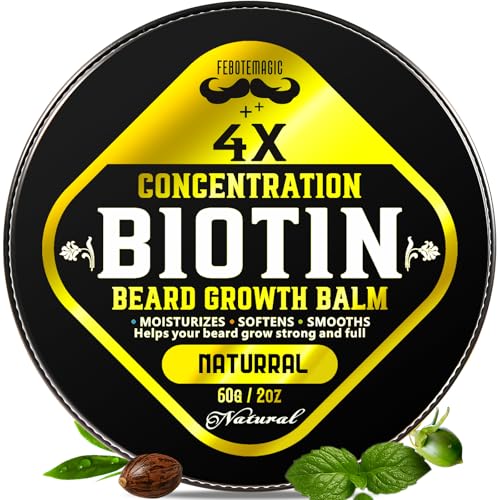 Biotin Beard Growth Balm for Men ? Conditioning & Thickening Balm with Castor, Shea & Jojoba Oils ? Non-Greasy, Softens & Nourishes for Fuller, Thicker Facial Hair ? Unscented ? 2 oz