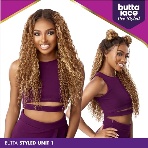 Sensationnel Butta Lace Prestyled Wigs - Unit 1 Glueless Hand Tied Deep Lace Part Synthetic Preplucked Hairline (1B OFFBLACK)