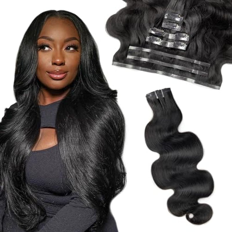 22 inch Seamless Body Wave Clip in Extensions Real Human Hair Extensions Clip Ins 110g 7pcs Thick Invisible Clip in Hair Extensions #1B Natural Black
