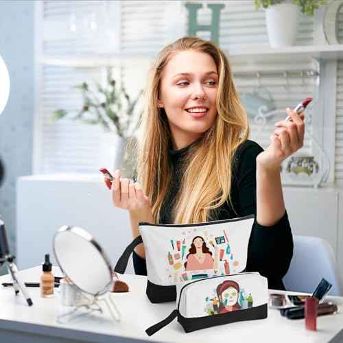 20 Pcs Canvas Makeup Bag with Bottom, 12oz Cotton Cosmetic Bag Set Bulk Multi-Purpose DIY Heat Transfer Makeup Bags with Black Zipper for Bridesmaid Makeup Bag Travel Toiletry Pouch Storage, Halloween