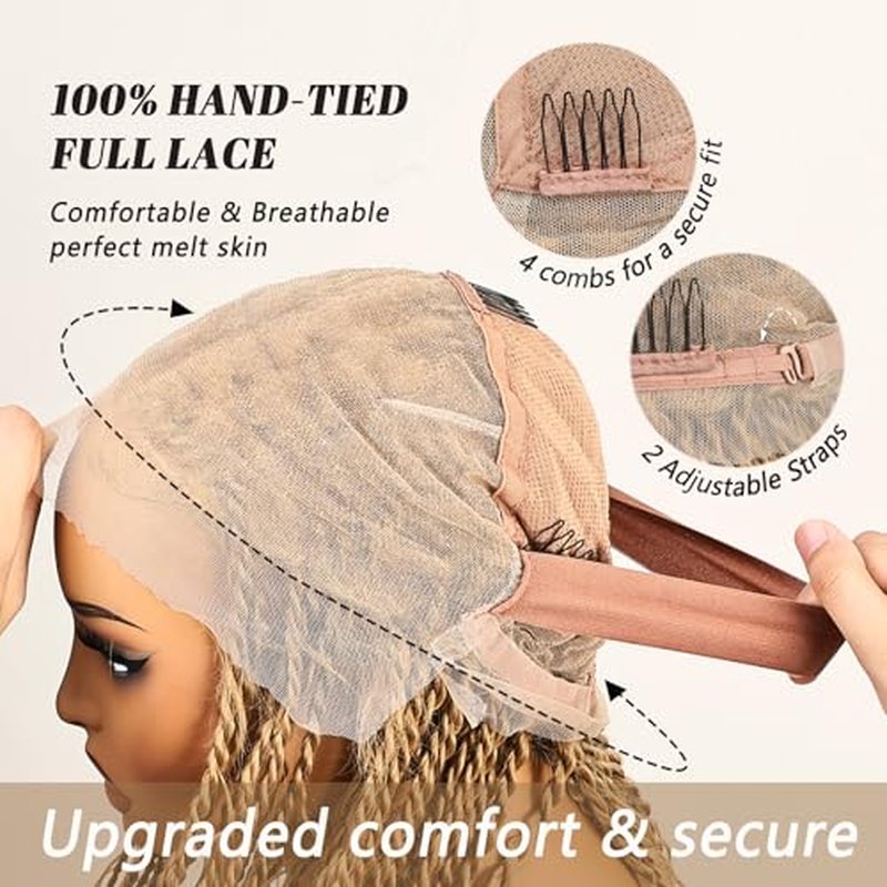 30 Inch Boho Braided Wigs for Black Women Knotless Boho island Twist Wig Single Full Lace Square Box Honey Blonde Braids Wig Pre Plucked with Baby Hair Beginner Friendly