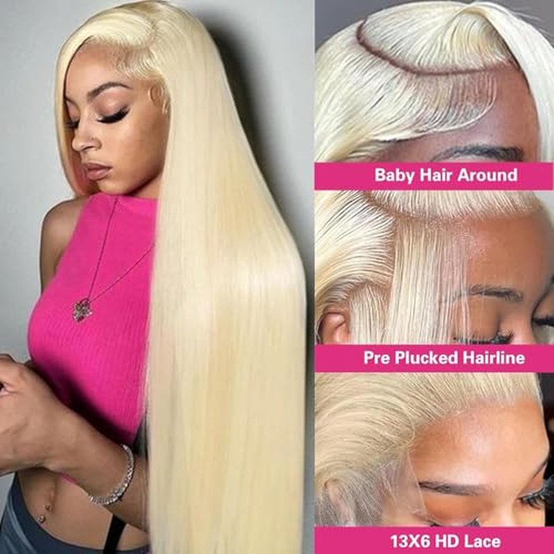 613 13x6 HD Lace Front Wig Human Hair 200 Density 613 Lace Front Wig Human Hair Blonde Wig Straight Lace Frontal Wig Human Hair Pre Plucked 24 Inch
