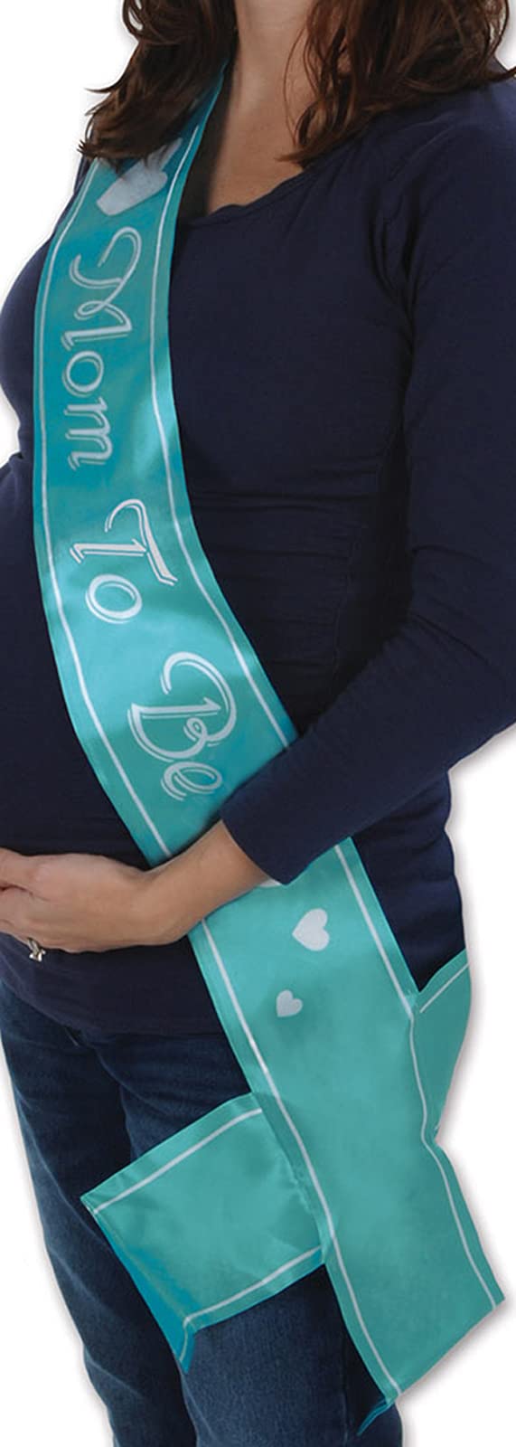 Beistle Mom to Be Baby Shower Satin Sash, 33" x 4", Turquoise
