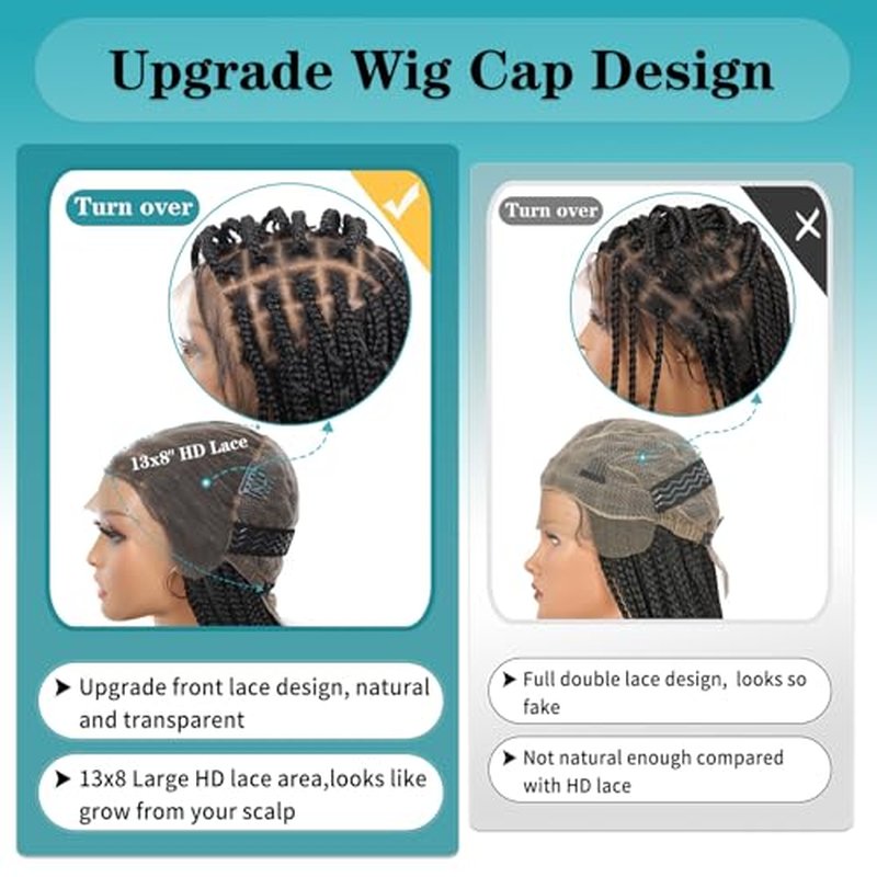 Kalyss 12inch 13x8 HD Lace Front Short Boho Braided Wigs for Women Full Lace Knotless Braided Wig with Bohemian Curly Box Braid Wig with Baby Hair Natural Black Premium Synthetic Braid Wigs