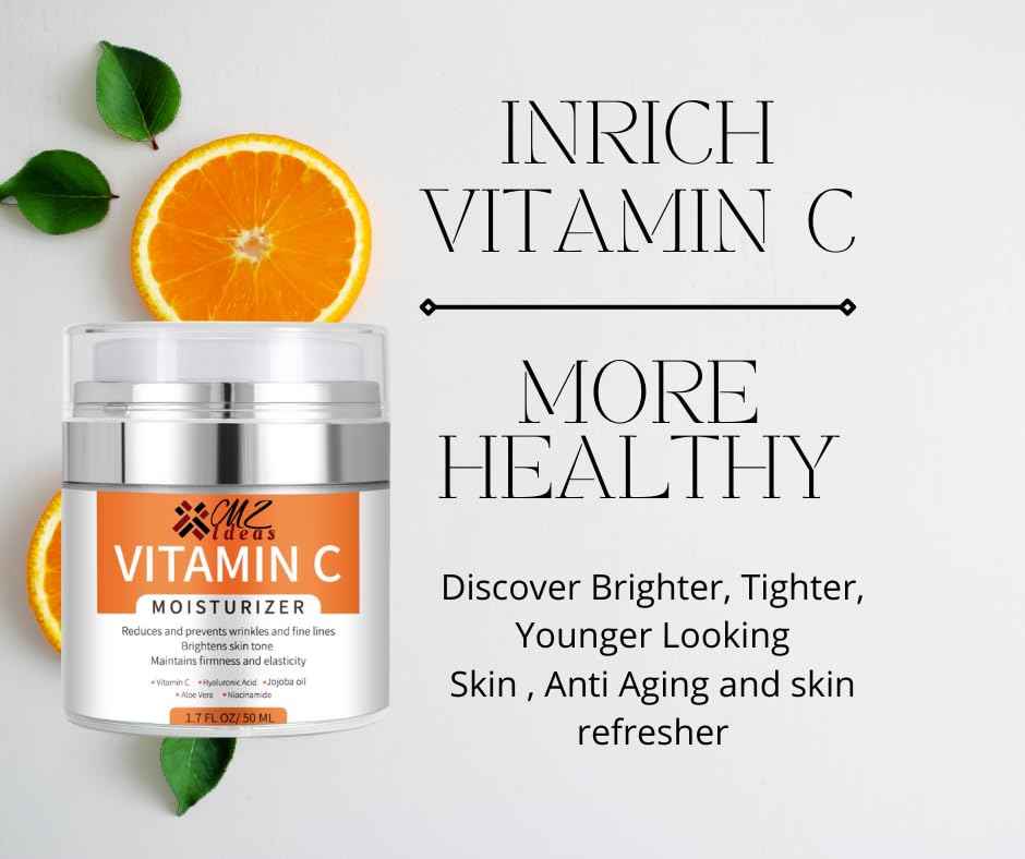 MZ Ideas Vitamin C Moisturizer face Cream - Neck and Decollete, Brighten skin - Reduces Wrinkles and fine lines, deep hydration and firming - Made in USA, 1.7 fl oz