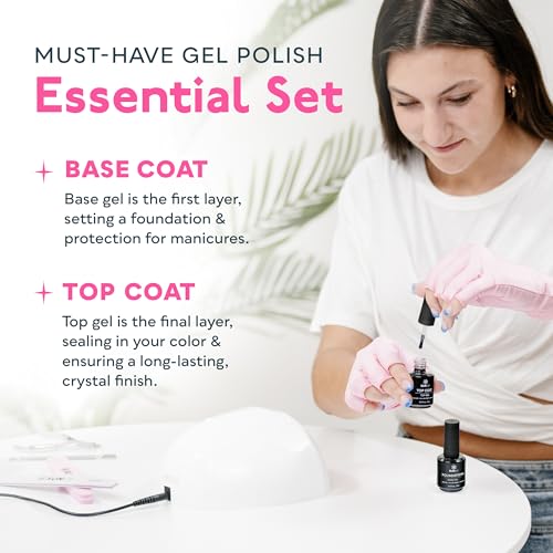 SUNUV 15ml Gel Top Coat and Base Coat Set, Gel Nail Polish Kit 2 Pack, Art Manicure UV Nail Lamp No Wipe High Gloss Gifts for Women