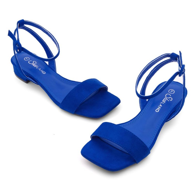 Shoe Land Women's Low Heels Dressy Sandals for 2025-1 Inch Chunky Block Short Heels | Square Open Toe with Adjustable Ankle Strap | Wedding & Party Heeled Sandals,1901Royalblue,Size 6.0, SL-Melinda
