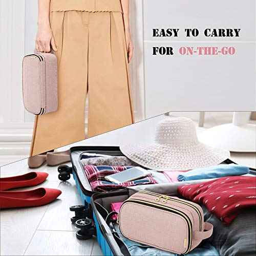 Teamoy Portable Makeup Brush Bag (up to 9"), Makeup Brush Holder with Handle, Travel Makeup Organizer Cosmetic Bag, Travel Toiletry Bag Artist Storage Bag, Misty Rose