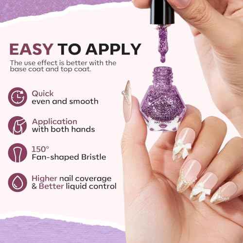 modelones Nail Polish Set 12 Colors Pearl White Nude Glitter Blue Pink Purple Quick Dry Mini Nail Lacquer Kit, Christmas Holiday Manicure Gifts for Women Girl Shimmer Home DIY Finger Toe Nail Art