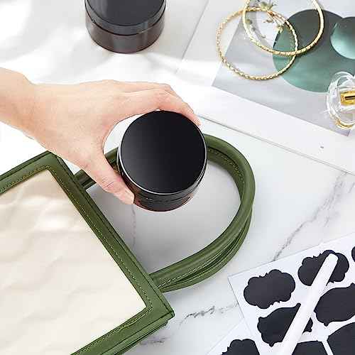 Dandat Amber Plastic Jars with Lids Refillable Round Storage Container with Labels and Pen Christmas Small Empty Travel Jar for Lotion Gel Essential Oil Body Powders Ointments(4 oz, 121 Pcs)