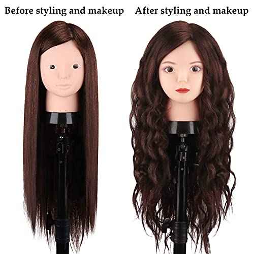 Mannequin Head Human Hair, Beauty Star Doll Head for Practice Hair Styling, 80% Real Hair Cosmetology Makeup Hairdressing Training Manicanequin Head with Clamp Stand + DIY Braiding Set