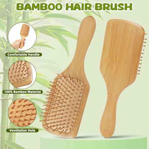 8 PCS Bamboo Hair Brush for Hair Growth Natural Bamboo Paddle Hairbrush with 12 Multicolor Pens Massaging Scalp Brush for Women Men Kids Detangling Curly Thick Wavy Hair DIY Gift for Crafts