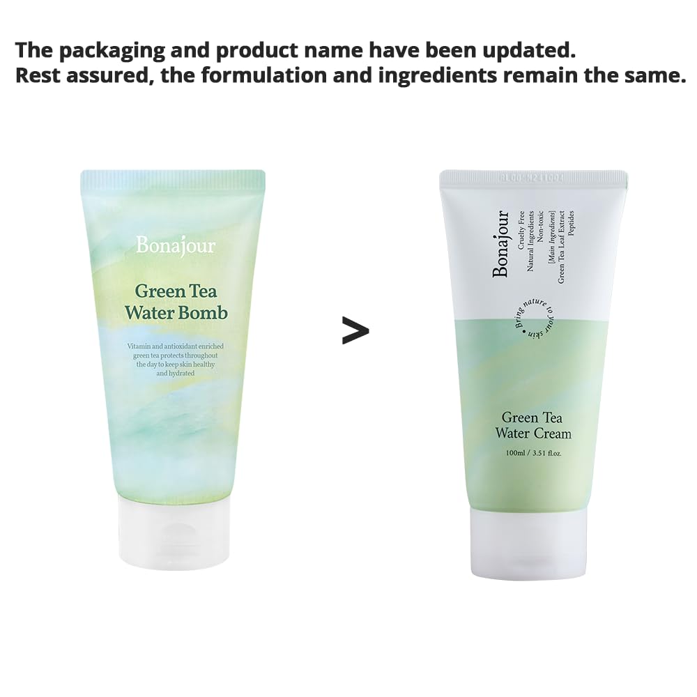 BONAJOUR] Green Tea Water Cream Vegan Moisturizing Facial Gel Cream for sensitive skin - Daily hydrating Water Bomb Moisturizer 3.38 Fl. oz -