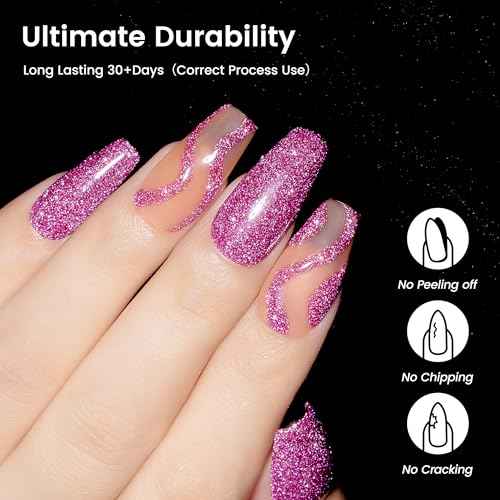 YTD Likomey Reflective Glitter Gel Nail Polish Set,Fall Winter Falsh 8 Colors Holographic Diamond Sparkly Black Silver Gold Blue Red Pink Plum Orange Salon Home UV Color Varnish Gift,0.25 Fl Oz 7.5 ml