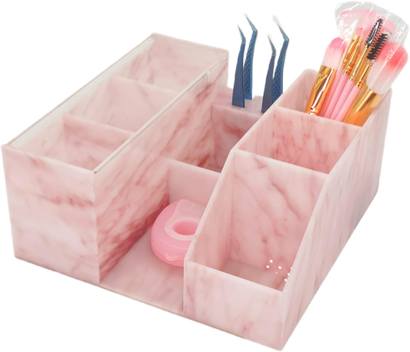 Acrylic Beauty Organizer - Eyelash Grafting Tool Storage with Tweezers Holder | Marble Pink Display Box