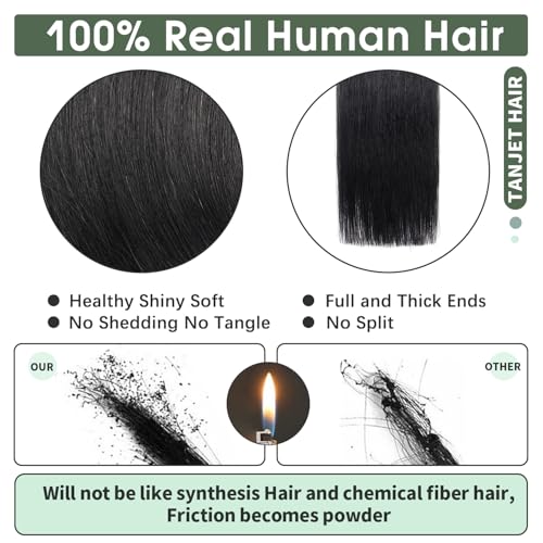 Tape-in Hair Extensions - 20 Inch Straight Jet Black Remy Hair - Invisible Skin Weft, Seamless Human Hair Extensions (#1 20 Inch 50g/Pack 20Pcs)