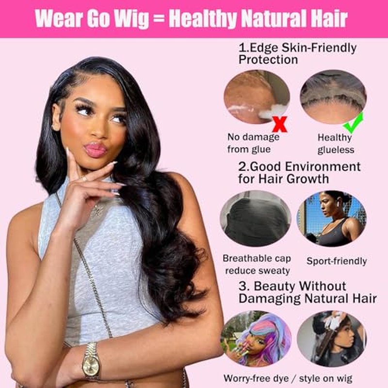 VRBest Body Wave Glueless Wear and Go Wigs Human Hair Pre Cut PrePlucked 5x5 Hd Lace Closure Wigs Human Hair 180 Density Natural Blackcolor 30 inch