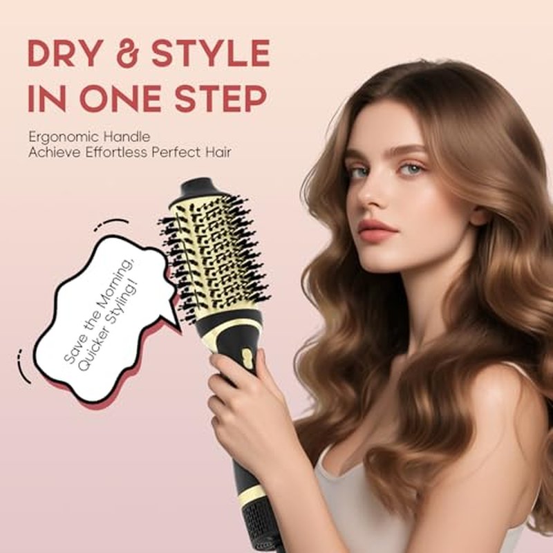 Hair Dryer Brush Set, Multifunctional Hot Air Brush for Salon Blowouts, Negative Ion Technology & Quick Drying, Shiny and Less Frizz, Black Champagne