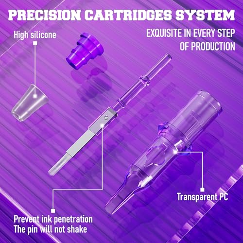 50Pcs Tattoo Cartridge Needles #12 Standard Mixed Size Round Liner Shader Magnum 3/5/7/9RL 5/9RS 7/9RM 7/9M1 Sterile Disposable Compatible with Most Tattoo Guns for Beginners & Pro Artists & Studios