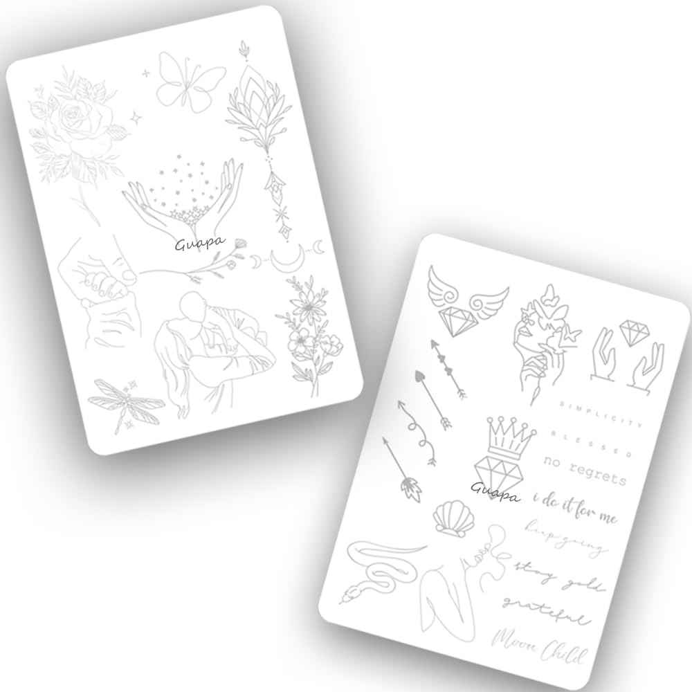 Tiny Tattoo Practice Skin Double-Sided Pre-Stenciled Fine Line Tattoo Practice Sheet Minimalist Tiny Tattoo Pad Meaningful Tiny Tattoos for Tattoo Beginner Training Supplies (5PCS)