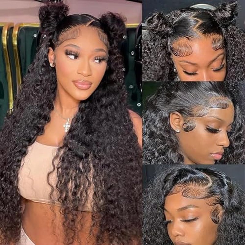 30 Inch Deep Wave Lace Front Wigs Human Hair Pre Plucked 200% Density 13x6 HD Lace Frontal Wigs with Baby Hair Deep Curly Wet and Wavy Glueless Wigs for Women (Natural Black, 30 Inch)