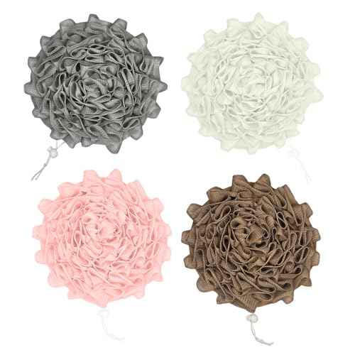 4pcs loofah washcloth Combo 2 in 1 bar soap loofah Pouch Holder Mesh Shower Ball for Exfoliating Body Wash Smooth Skin Free Loofah Dish Towel (Bohemian Color)