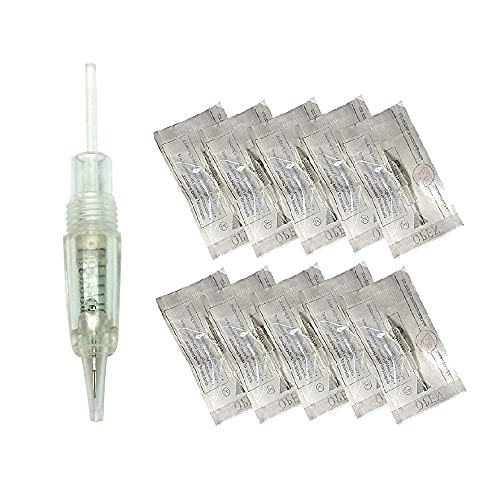 Pinkiou Permanent Makeup Cartridges Round 1RL Tattoo Needles and Caps for Eyebrow Tattoo Machine Microblading Pen Pigment Tips (Pack of 10)