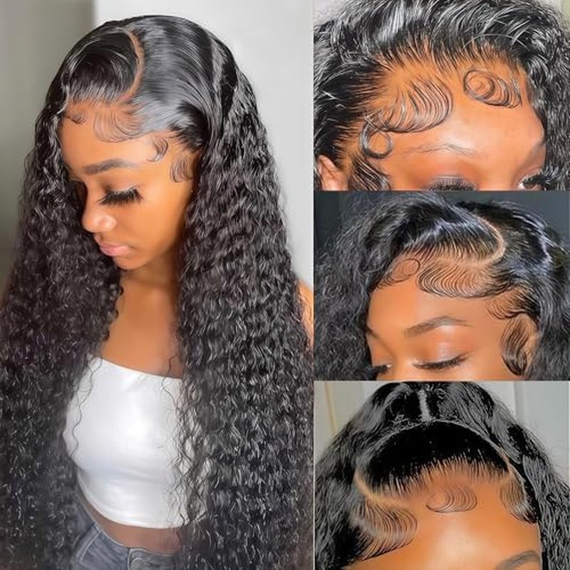 22 Inch Deep Wave Lace Front Wigs Human Hair 13x6 HD Real Human Hair Wig 12A Natural Black Glueless Curly Wig Human Hair Pre Plucked for Women Invisilbe Hairline Tiny Knots 200 Density Longer Life