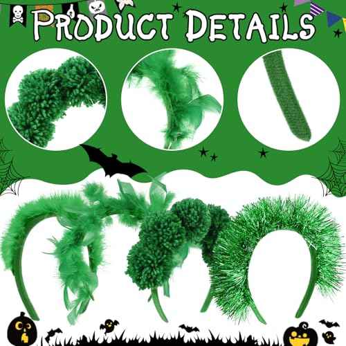 12 Pcs Halloween Fuzzy Headbands Fluffy Yarn Pom Pom Feather Tinsel Party Headwear Head Bopper for Birthday Festival