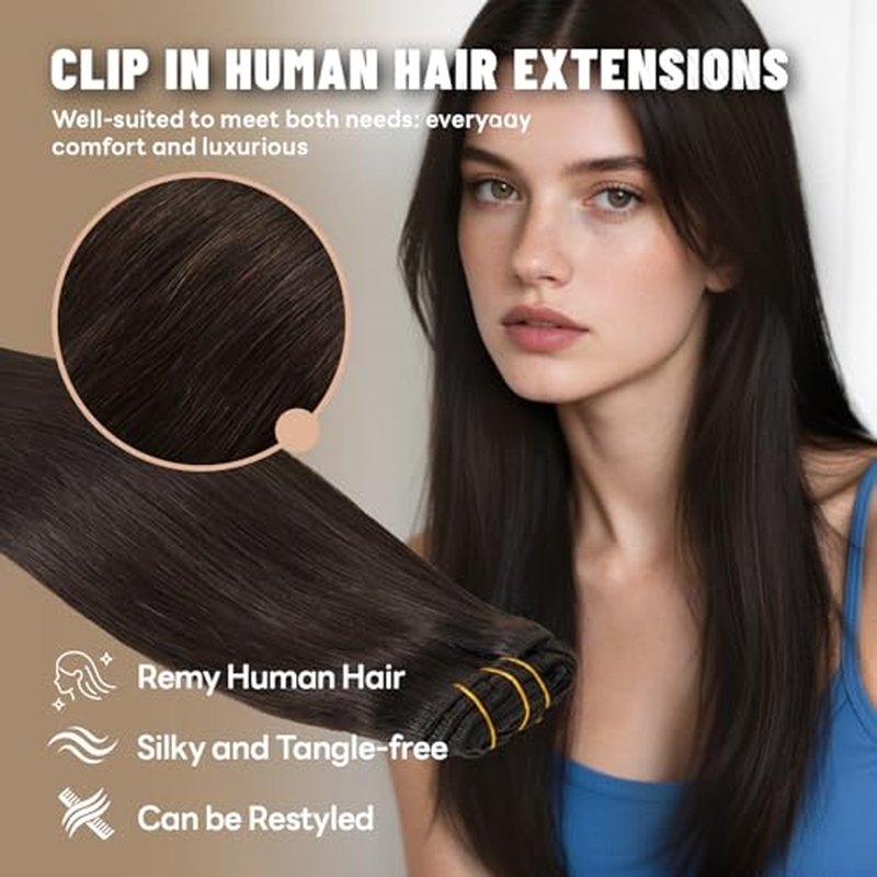 Clip in Hair Extensions Real Human Hair 18 Inch 120g 7Pcs Remy Extensions Double Weft Straight Hair Extensions for Add Volume (18in, 120g, #2)
