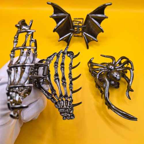 3 Pieces Large Metal Spider Net Bat Hand Hair Claw Clips for Women and Girls Thick Long Hair, Nonslip Skeleton Spooky Barrette Headband Hair Styling Accessories for Halloween Christmas Gifts