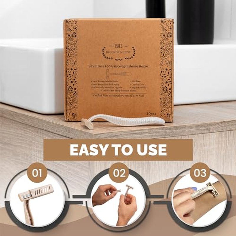 Bleeker and Rowe Eco Friendly Biodegradable Disposable Razors (100)