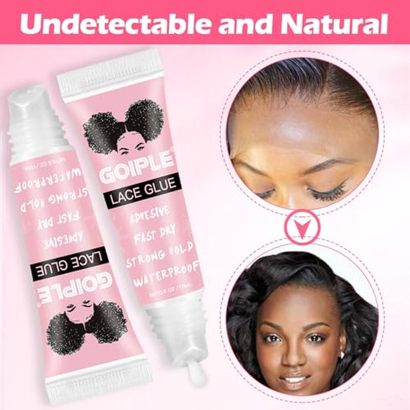 Wig Glue for Lace Front Lace Wigs, 0.5 OZ Waterproof Lace Front Wig Glue for Wigs, Strong Hold Transparent Adhesive for Hair Replacement Invisible Hair Bonding Wig Adhesive (4PCS)