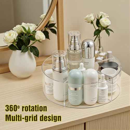 Lonian 360¡Æ Rotating Makeup Organizer, Adjustable Acrylic Cosmetic Storage, Cosmetic Organisers and Spinning Makeup Stand for Beauty Skincare