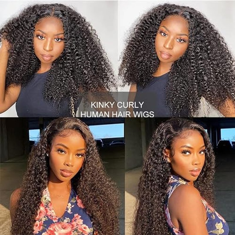 Kinky Curly Lace Front Wig 13x6 HD Lace Front Kinky Curly Wig for Women 180% Density Pre Plucked With Baby Hair Afro Kinky Curly Human Hair Wig 20Inch Kinky Curly HD Lace Front wig