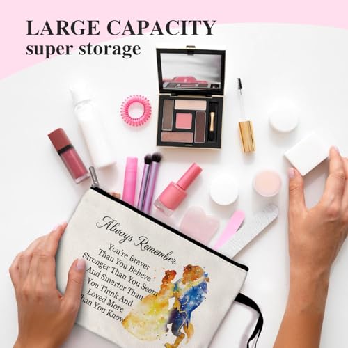 You Are Braver Stronger Funny Canvas Zipper Makeup Bag, Travel Accessories Storage Toiletries Bag, Beauty Beast Inspired Gifts, Gifts for Beauty Beast Movie Fans Daughter Sister Friend