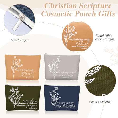 Fumete 4 Set Christian Gifts for Women Men 16oz Skinny Cup Religious Makeup Cosmetic Bag Bible Verse Keychain Regalos Cristianos En Espa?ol for Church Pastor Wife Grandparents(Classic Color)