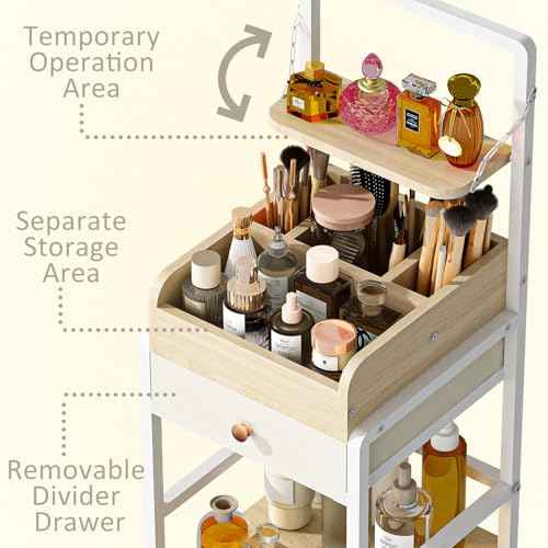 Wisdom Star Makeup Organizer Cart with 2 Drawers, Floor Skincare Organizers, Makeup Storage, Vanity Organizer, Cosmetics Display, Versatile Skin care Perfume Nail Polish Storage Rack for Bathroom