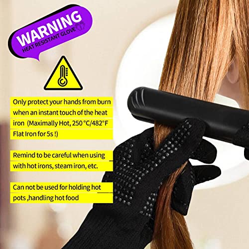 Teenitor 2 Pcs Heat Resistant Gloves With Silicone Bumps, Professional Heat Proof Glove Mitts For Hair Styling Curling Iron Wand Flat Iron Hot-Air Brushes Sublimation Gloves Rose Red
